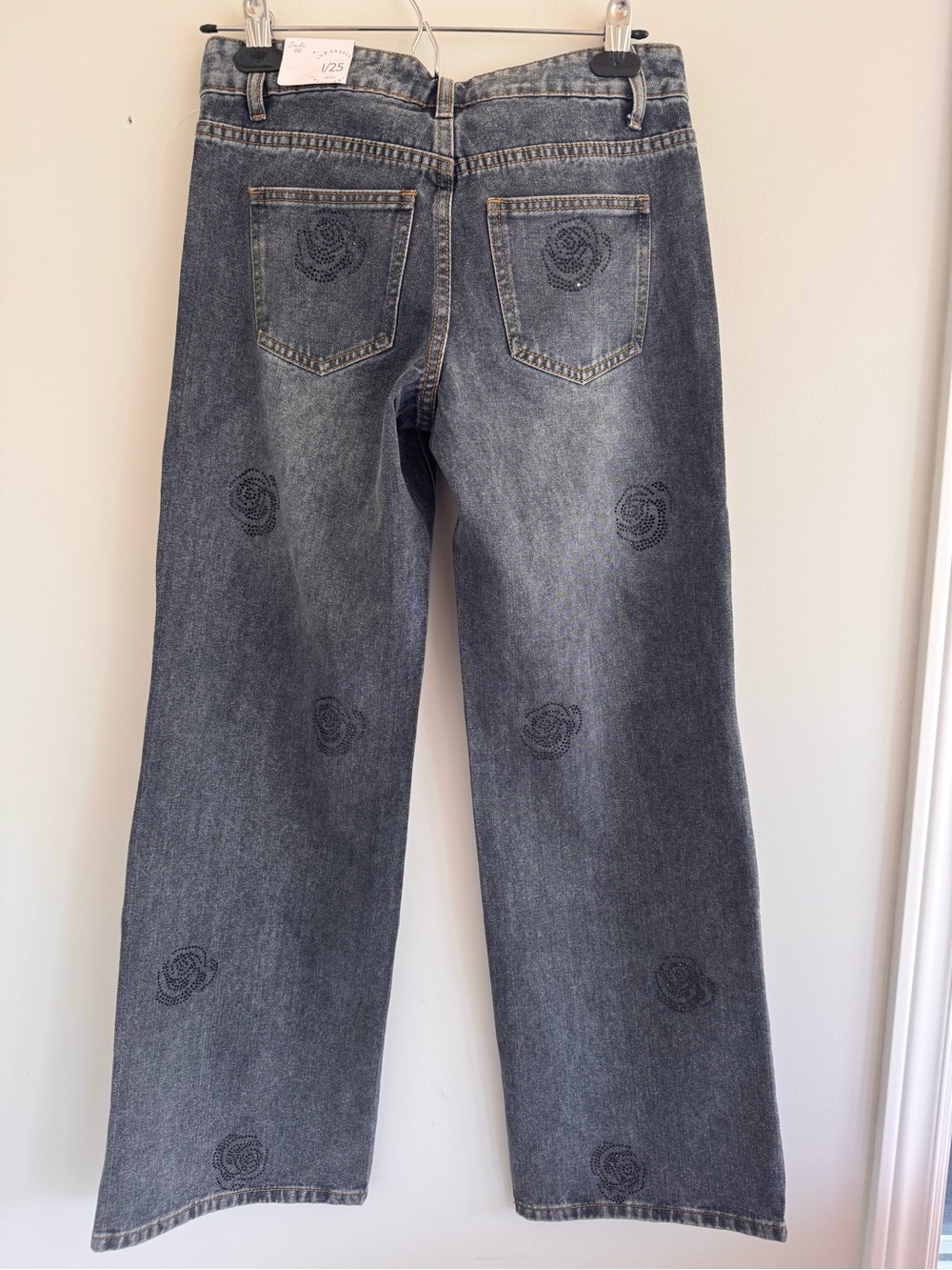 Rose Rhinestone Low Rise Slouchy Jean - Picture 10 of 13